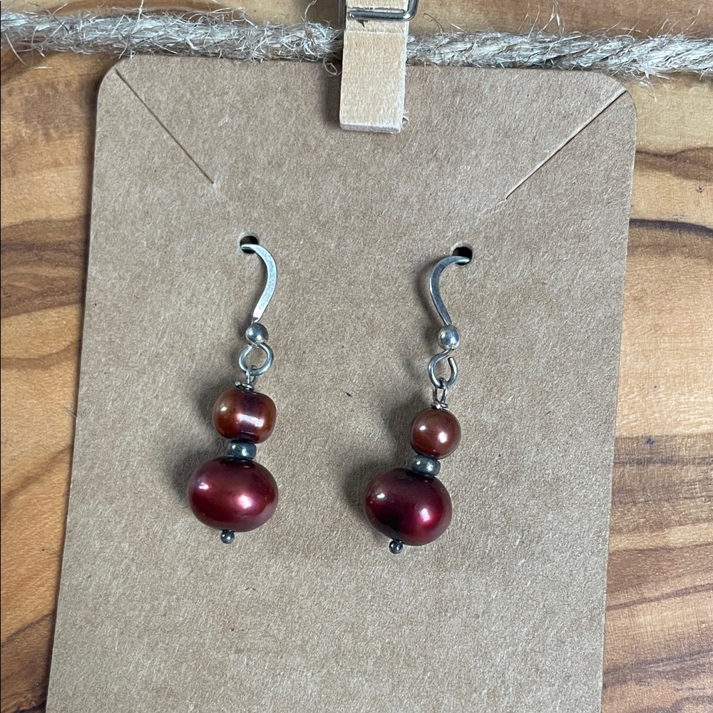 Elegant Red Pearl Drop Dangle Earrings